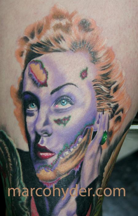 Tattoos - Carol Lombard zombie part of zombie diva hollywood leg sleeve - 66218
